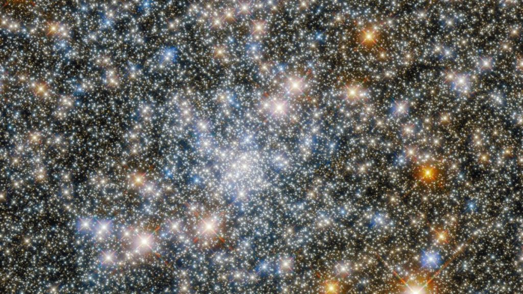 The Hubble Space Telescope image shows a star-studded globular cluster