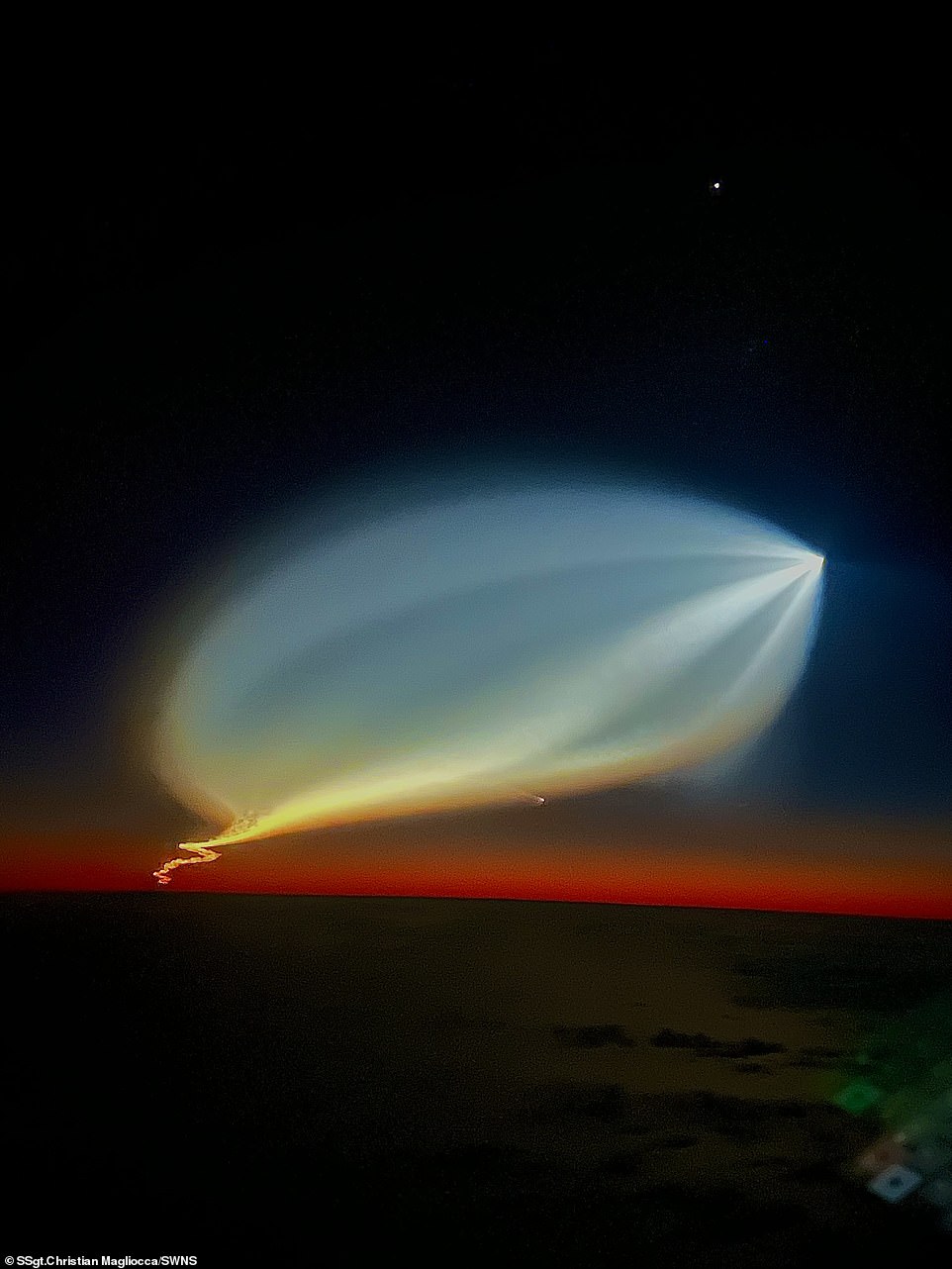 Strange boom of light left over from the launch of a SpaceX missile over the Atlantic Ocean