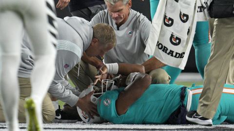 Tua Tagovailoa is checked during a game against the Cincinnati Bengals, on September 29.