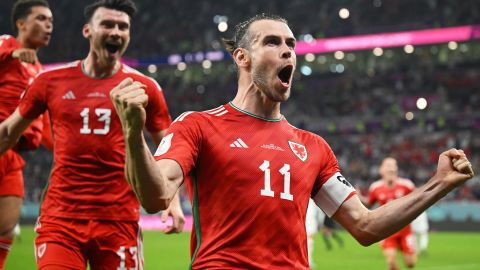 Bale celebrates his equalizer against the United States. 