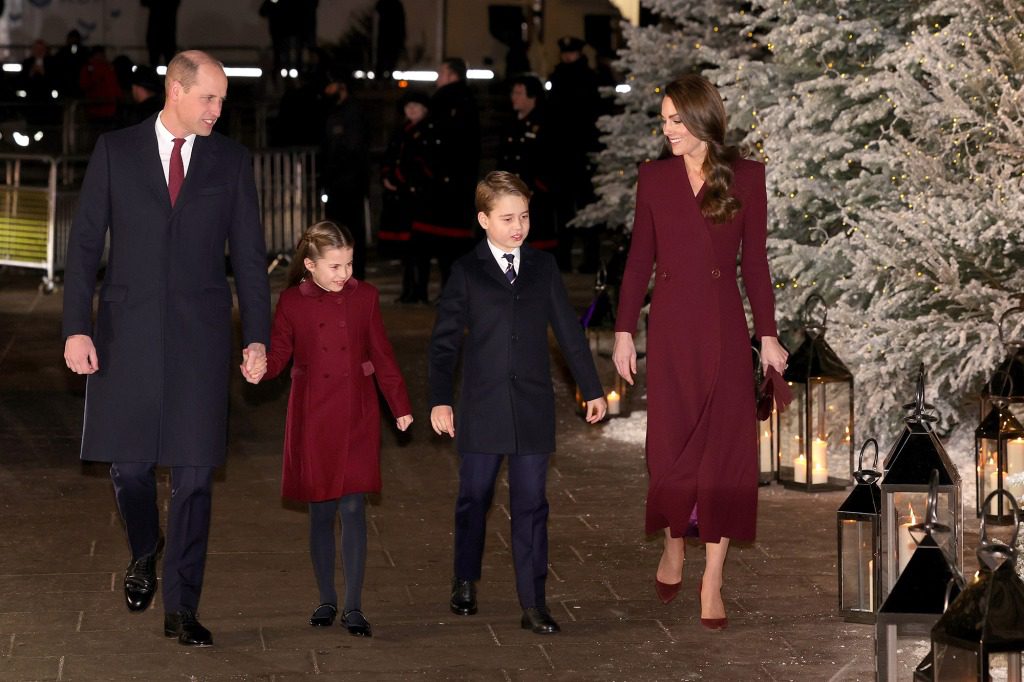 Prince William, Prince of Wales, Princess Charlotte of Wales, Prince George of Wales and Catherine, Princess of Wales attend a 'Together Christmas Carol' service at Westminster Abbey on December 15, 2022